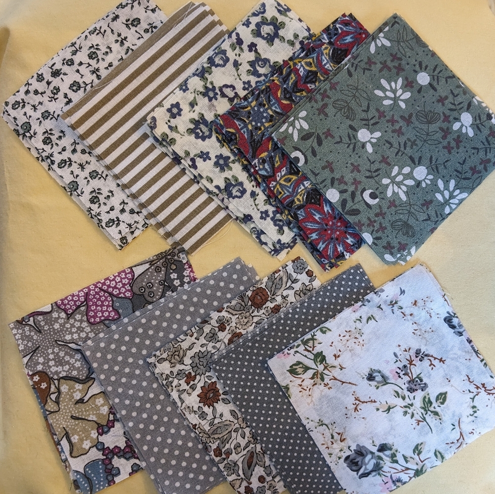 Gray Floral Fabric Quilting Squares Precut 4”  Mixed Prints 50 pc TM1-M